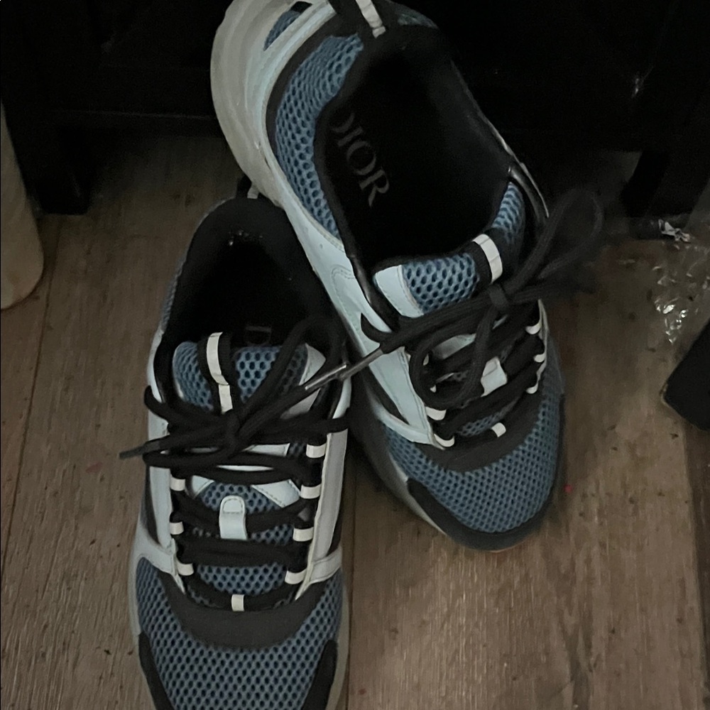 Dior Blue & White Mesh Athletic Sneakers with Black Trim